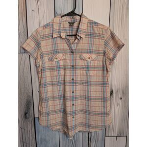 Women's Eddie Bauer short sleeve plaid shirt Size Medium Petite Western